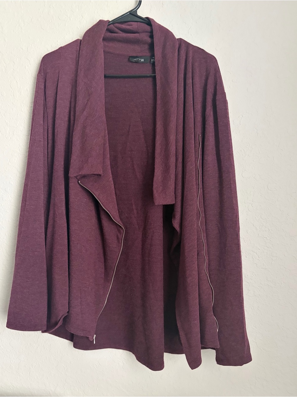 Apt. 9 Draped Open-Front Cardigan Sweater Zipper - Burgundy XL